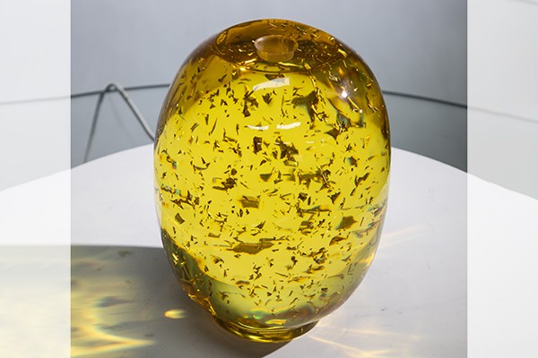 Yellow Resin Decoration with Gold Foil Inlay  Yellow Resin Decoration with Gold Foil Inlay